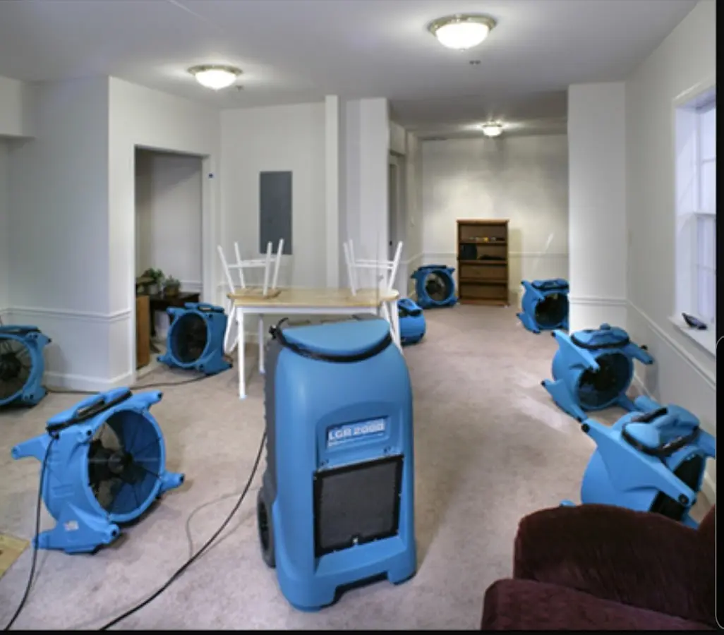 Air movers and dehumidifier setup for Water Extraction & Removal in North Cornwall