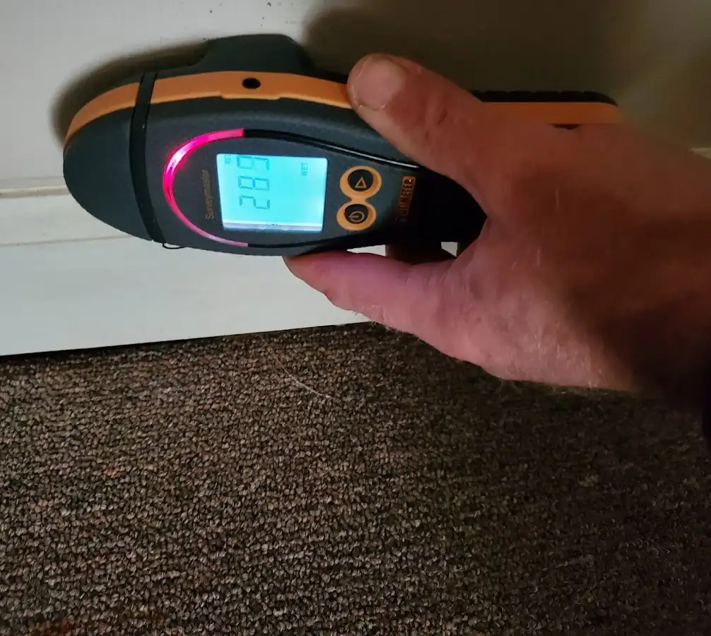 Moisture detection at baseboard during Burst Pipe Cleanup in North Cornwall